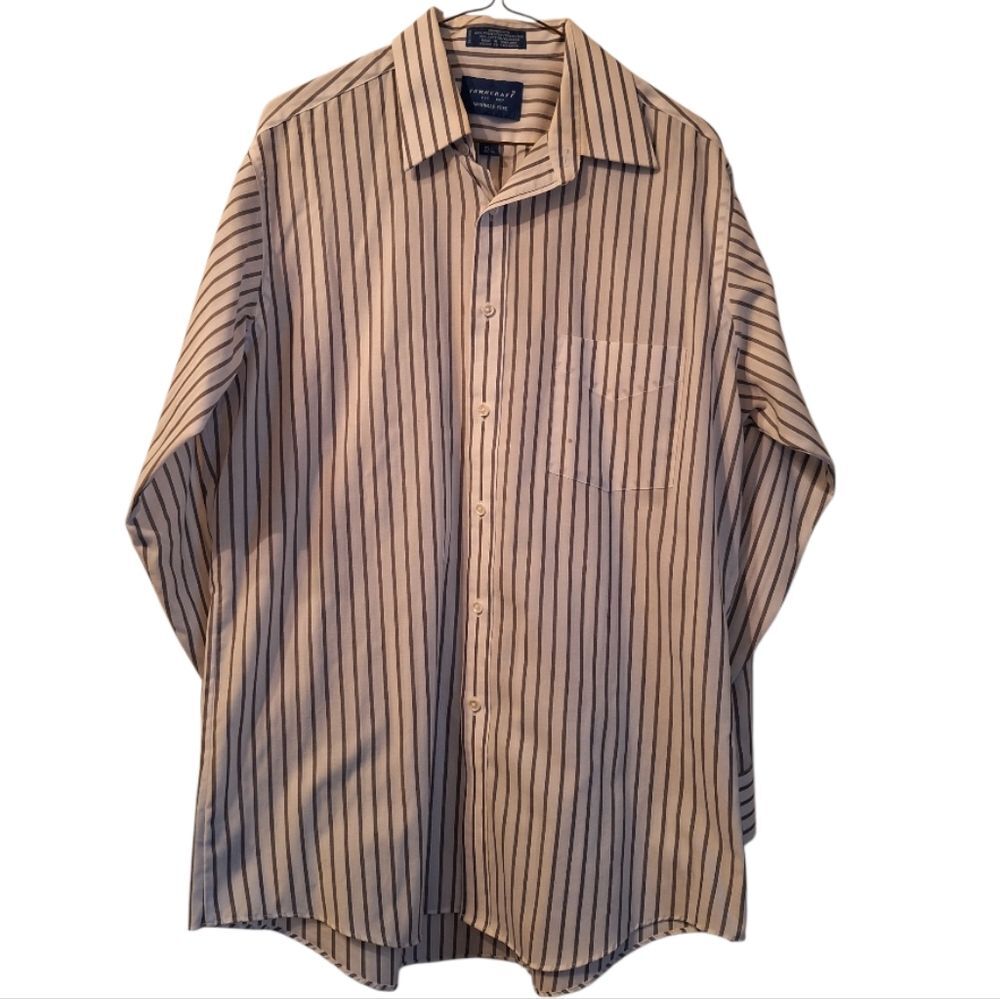 🇺🇲3/$15  Towncraft Men's Off White Gray Striped Button-Down Shirt Size 15.5